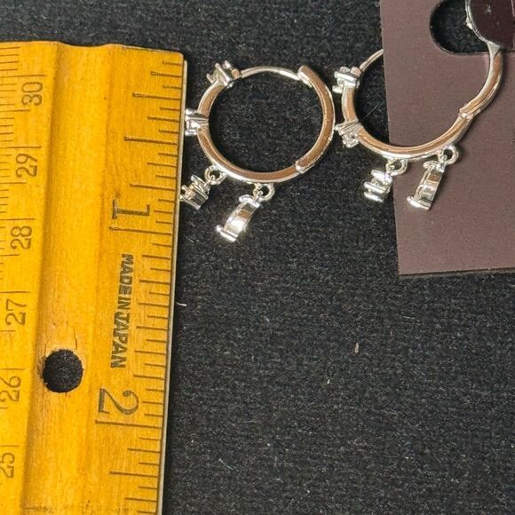 Anne Klein Silver and Crystal Dangle Huggy Earrings 1 inch - Picture 14 of 14